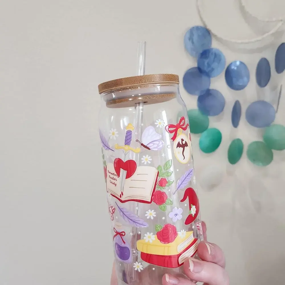 Fantasy Garden Picnic Glass Tumbler Coffee Cup 20 oz Bookish Design Reading